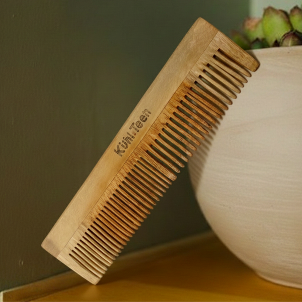 Neem Comb – Kacchi Dual-Tooth Anti-Static Wooden Comb for Teens